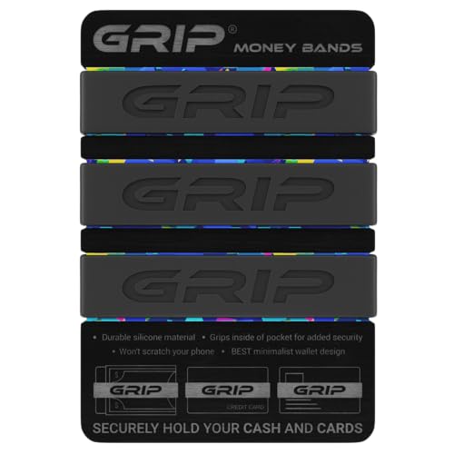 Grip Money Bands (Pack of 3) - BLACK - Premium Silicone Band for Cash & Cards - Slim & Durable Design