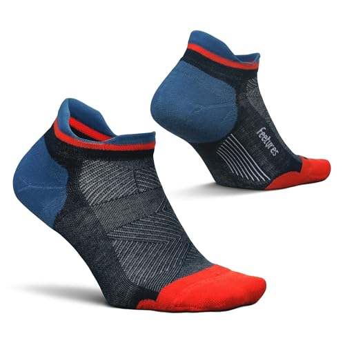 Feetures Elite Max Cushion No Show Tab Ankle Socks - Sport Sock with Targeted Compression - Atmospheric Blue, M (1 Pair)