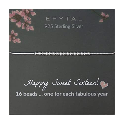 EFYTAL Sweet 16 Gifts for Girls, 925 Sterling Silver Sweet Sixteen Bracelet for 16 Year Old Girl, 16th Birthday Gifts for Girls, Sweet 16 Birthday Decorations, Party