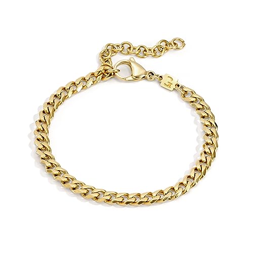 Galis Mens Bracelet - Cuban Link Chain For Men Gold Plated Over Premium Stainless Steel, This Silver Cuban Link Chain is THE gift for your man in life, Gold Bracelet For Men 7' long and 5mm thick