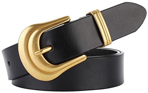 ALAIX Women's Belt Western Belts Silver Gold Buckle Black Leather Belt Pants Jeans Belts for Women