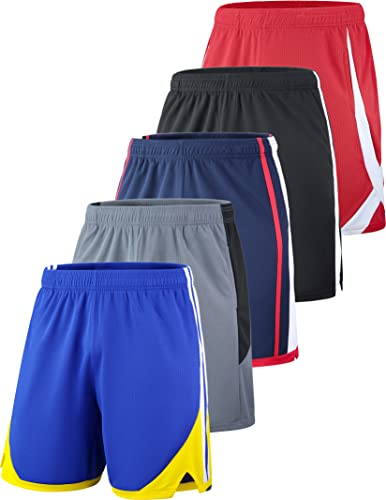 Pack of 5 Men's Athletic Basketball Shorts Mesh Quick Dry Activewear with Pockets (Set 3, Medium)