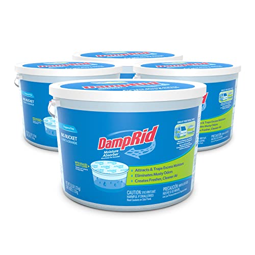 DAMPRID, White Fragrance Free Hi-Capacity Moisture Absorber for Fresher, Cleaner Air in Large Spaces, Four 2.5 Pound Buckets, Regular