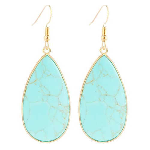 BaubleStar Natural Crystal Healing Birth Stone Statement Drop Earrings Turquoise Teardrop Quartz Dangle Gold Fashion Jewelry for Women Girls