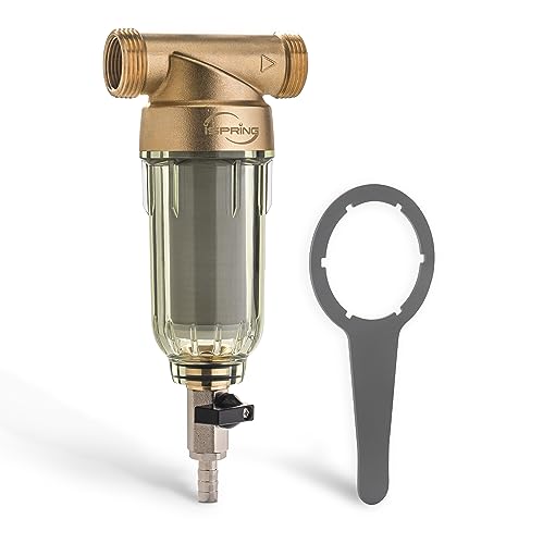 iSpring WSP-50 Reusable Whole House Spin Down Sediment Water Filter, 50 Micron Flushable Prefilter Filtration, 1' MNPT + 3/4' FNPT, Lead-Free Brass