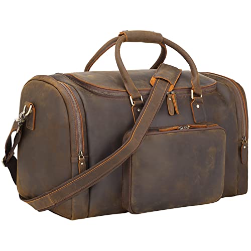 TIDING Leather Travel Duffel Bag for Men, 22' Full Grain Leather Weekender Overnight Carry On Duffel Bag with Laptop Compartment