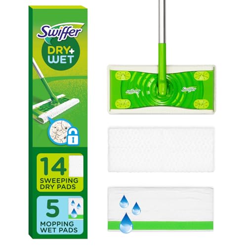 Swiffer Sweeper 2-in-1 Dry + Wet Floor Mopping and Sweeping Kit, Multi-Surface Kit for Floor Cleaning, Kit Includes 1 Sweeper, 14 Dry Sweeping Cloths, 5 Wet Mopping Cloths