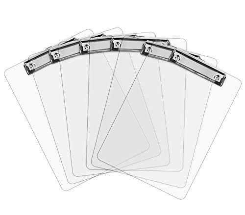 Plastic Clipboards (Set of 6) Transparent Clipboard (Clear) Strong 12.5 x 9 Inch | Holds 100 Sheets! Acrylic Clipboards with Low Profile Clip | Bulk Back to School Supplies for Teachers