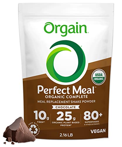 Orgain Organic Perfect Meal Replacement Protein Powder, Chocolate - 25g Plant Based Protein, 80+ Superfoods, Probiotics & Fiber, Gluten Free, Dairy and Soy Free, Vegan, For Smoothies & Shakes - 2.16lb