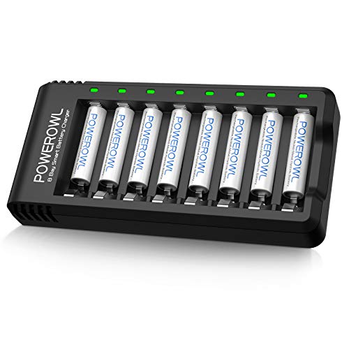 POWEROWL Rechargeable AAA Batteries with Charger, Advanced Individual Cell Battery Charger, High Capacity Low Self Discharge Ni-MH Triple A Batteries -Qty8