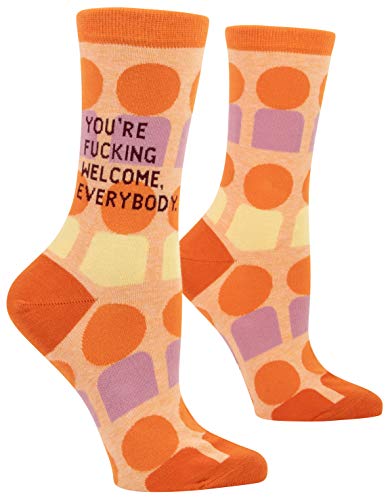 Blue Q You're Fucking Welcome, Everybody Women's Funny Crew Socks. (fits shoe size 5-10)