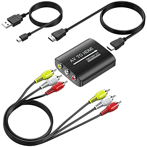 RCA to HDMI Converter, GINGIN 1080p/720p AV to HDMI Converter for TV/PC/N64/Wii/PS1/PS2/PS3/STB/Xbox/VHS/VCR/Blue-Ray DVD Players, with RCA and HDMI Cables