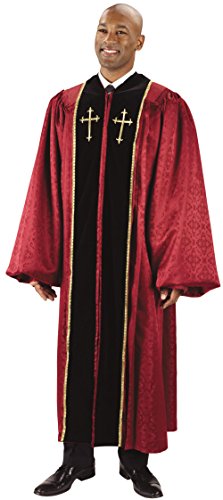 Autom Burgundy Jacquard Pulpit Robe with Embroidered Gold Crosses