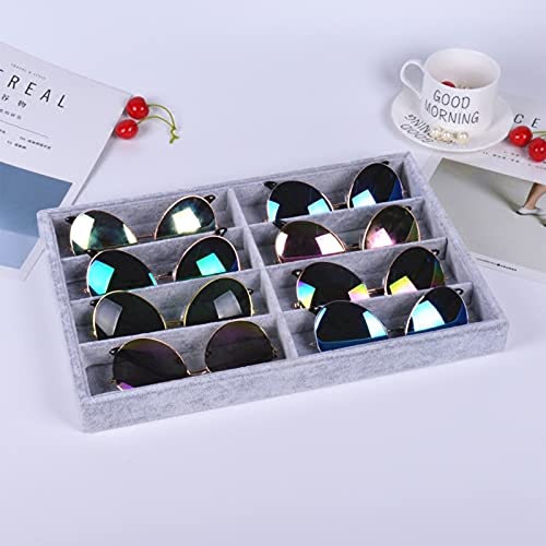 STYLIGING Sunglasses Organizer Tray, 8 Grids Eyeglasses Watch Holder Display Storage Case for Women Men - Gray