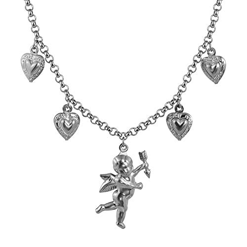 AITUNAN Angel Cupid Chain Necklace Steel Stainless Y2K Aesthetic Angel Love Heart Choker Necklace for Women Girls Men Boys