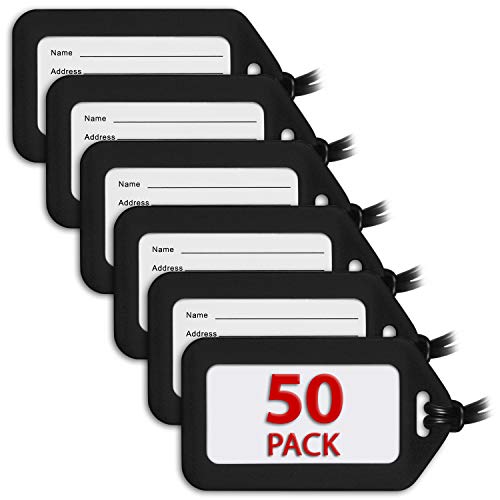 Mifflin-USA Luggage Tags (Black, 50 PK), Bag Tag for Baggage, Suitcase Tags Bulk