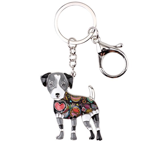 DOWAY Cute Enamel Dog Keychain Keyring Pets Dog Keyrings for Women (Black Jack Russell)