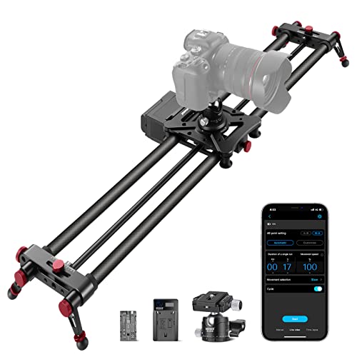 NEEWER 47.2”/120cm Motorized Camera Slider, App Wireless Control Carbon Fiber Dolly Rail Slider, Support Video Mode, Time Lapse Photography, Horizontal, Tracking and 120° Panoramic Shooting (ER1-120)