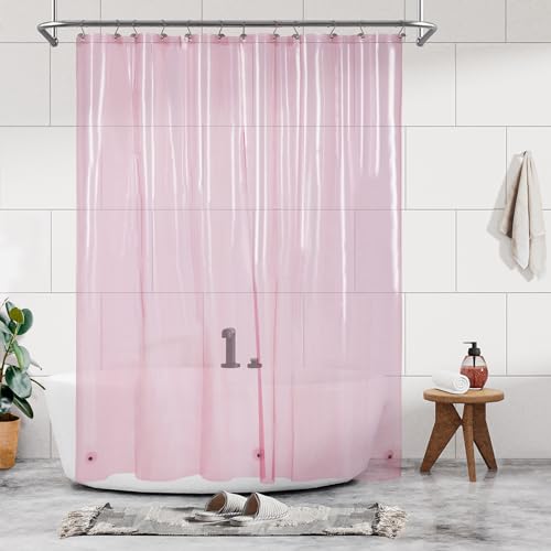Shower Curtain Liner - Premium Clear Pink PEVA Shower Liner with 3 Magnets and Metal Grommets, Waterproof Lightweight Plastic Standard Size Shower Curtains for Bathroom - Translucent Pink