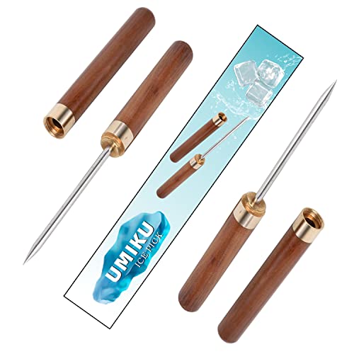 2 Pack 9'Ice Picks,Sturdy Stainless Steel Ice Picks For Breaking Ice with Safety Cover,Non-slip Wooden Handle For Kitchen,Bars,Bartender,Camping (RoseWood)