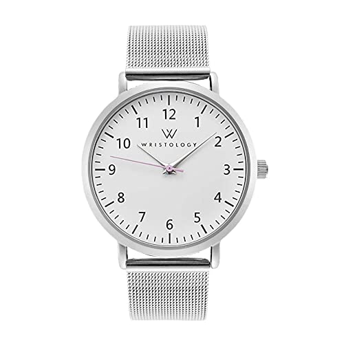 Wristology Olivia Mini Silver Womens Watch with Numbers- for Nurses Face Analog Easy to Read Watch with Second Hand Silver Metal Mesh Band for Women, Men Nurses, Teachers, OM076