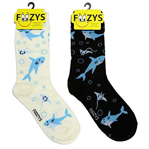 Foozys Women’s Crew Socks | Shark & Sting Rays Island Novelty Socks | 2 Pair
