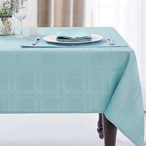 JUCFHY Soild Plaid Jacquard Spring Table Cloth Elegance Wrinkle Resistant Contemporary Woven Decorative Tablecloths, Spillproof Soil Resistant Holiday Table Cover, 60 X 84, Turquoise