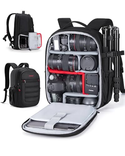 BAGSMART Small Camera Bag Backpack, DSLR SLR Camera Backpacks for Photographers Fits 13.3' Laptop, Waterproof/Anti-theft Small Camera Bag with Rain Cover & Tripod Holder, Black