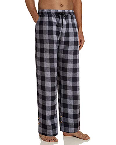 Alimens & Gentle Men's Flannel Plaid Pajama Pants Heavyweight Comfortable Sleep Lounge Pants Adjustable Waist -Color: Adjustable-Grey&Black, Size: 3X-Large