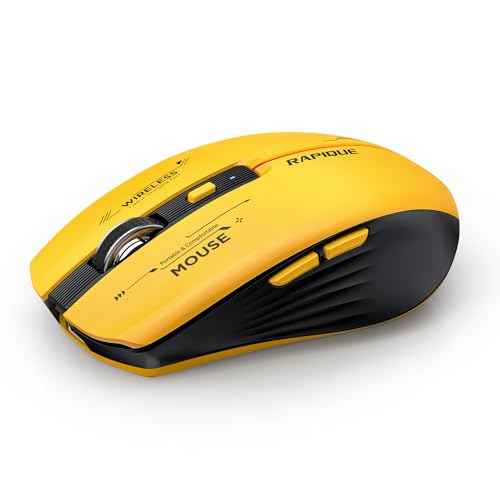 RAPIQUE Bluetooth Wireless Mouse - (BT1/BT2+USB Receiver) Tri-Device Compatibility for PC, Laptop, Computer, MacBook, Tablet (Black and Yellow)