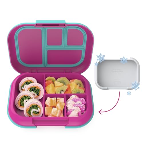 Bentgo Kids Chill Leak-Proof Lunch Box - Included Reusable Ice Pack Keeps Food Cold; 4-Compartment Bento Lunch Container; Microwave & Dishwasher Safe; 2-Year Warranty (Fuchsia/Teal)