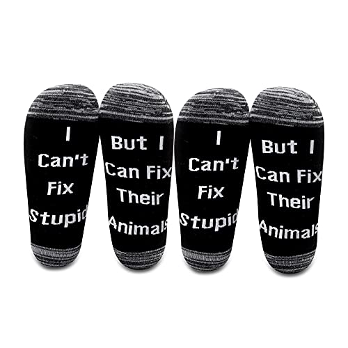 LEVLO Veterinarian Gifts I Can't Fix Stupid But I Can Fix Their Animals Socks Medical Veterinary Practitioner Vet Gift (2 Pairs/Set - Mid Calf - 1)