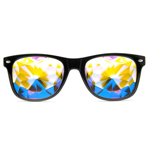 GloFX Ultimate Kaleidoscope Glasses - Black - Rainbow Edm Rave Light Diffraction Music Festival Eyewear (Black)