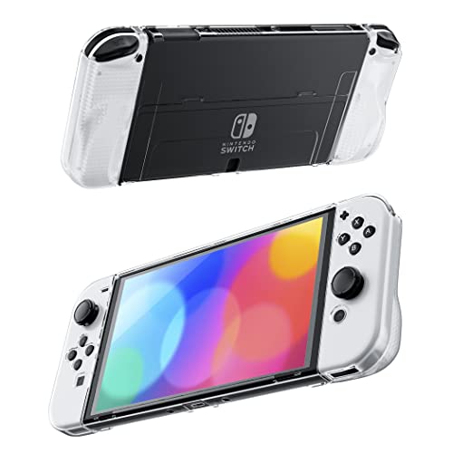 RHOTALL Clear Protective Case Compatible with Nintendo Switch OLED, Dockable Hard Shell for Switch OLED Console, Soft Cover with Comfortable Grip Design for Joycon Controller