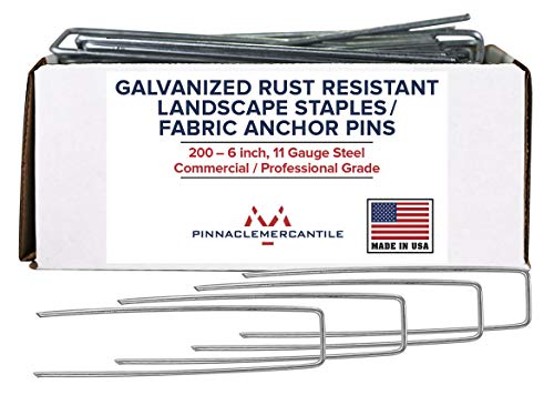 Pinnacle Mercantile USA Made 200 Pack Garden Landscape Staples Weed Barrier Fabric Stakes Galvanized 6 inch Pins Anti Rust Sod Staple 11 Gauge Steel