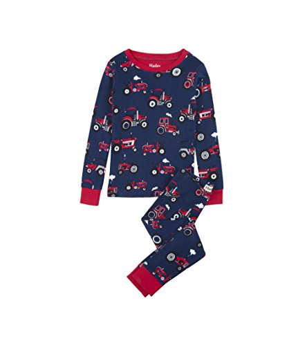 Hatley Boys' Little Organic Cotton Long Sleeve Printed Pajama Sets, Red Farm Tractor, 4 Years