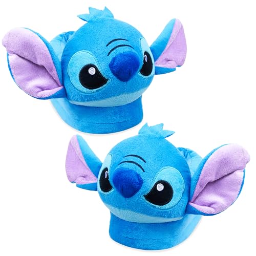 Disney Official 3D Eeyore Slippers, Winnie the Pooh Collection, Fleece Cartoon Slippers, Cute Gifts for Women (7-8 Blue Stitch)