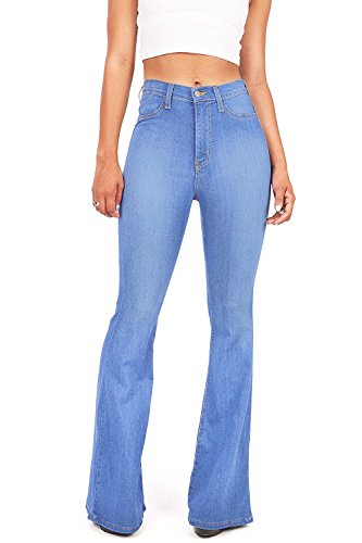 Vibrant Women's Juniors Bell Bottom High Waist Fitted Flare Leg Pants Denim Jeans EP522 MStone 7