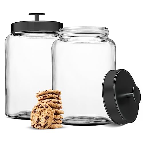 KooK Glass Storage Jars with Lids, Glass Canister with Lid, Storage Jar, Laundry Jar, Kitchen Jar, Food & Storage Containers for Pantry, Bathroom Jars, 1 Gallon (3.7, Circular, 2, Black)