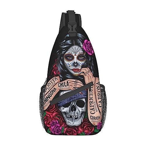 Fosgzif Crossbody Bag Sling Shoulder Backpack for Men Women Day of the Dead Sugar Skull Unisex Small Hiking Backpack Durable Hiking Daypack for Sport Casual Walking Biking Travel Cycling