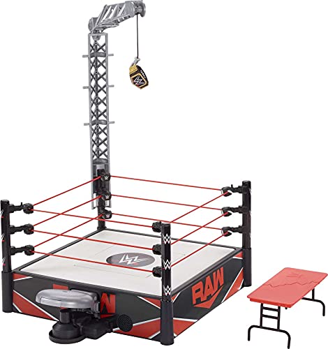 Mattel WWE Kickout Ring Wrekkin Playset with Randomized Ring Count, Springboard Launcher, Crane, Mattel WWE Championship & Accessories, 13-Inch x 20-Inch Ring