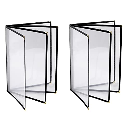 2PCS Menu Covers 8.5' x 11' Restaurant Menu Holder 4 Page 8 View Transparent Menu Sleeve,Fits A4 Size Paper for Restaurant Menu Home Project Office Daily Paper Chores and etc(Black)