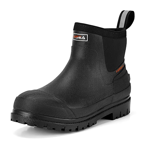 HISEA Men's Chelsea Rain Boots, Rubber Ankle Short Boots for Men Waterproof, Durable Insulated Mud Booties for Outdoor Garden Work, Black Size 11