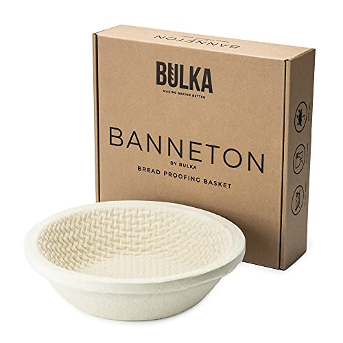 Bulka Banneton Bread Proofing Basket Spruce Wood Pulp Round 9' Waffle, Sourdough Bread Baking Supplies Brotform - Non-Stick Dough Proving Bowl, Gifts for Bakers making Artisan Loaves, Made in Germany.