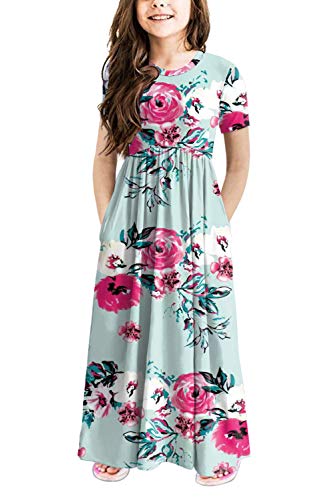 storeofbaby Girls Formal Maxi Dress Kids Floral T-Shirt Dresses with Pocket