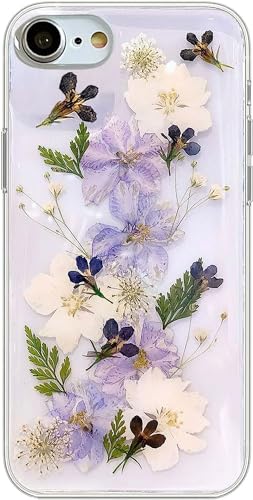 DrewCloth for iPhone 6/6s Case Pressed Flowers Design,Clear Silicone Press Dried Real Flowers Phone Case Cute Floral Phone Cases Cute i Phone for Girly Girls/Women,Cover Fundas para Mujers