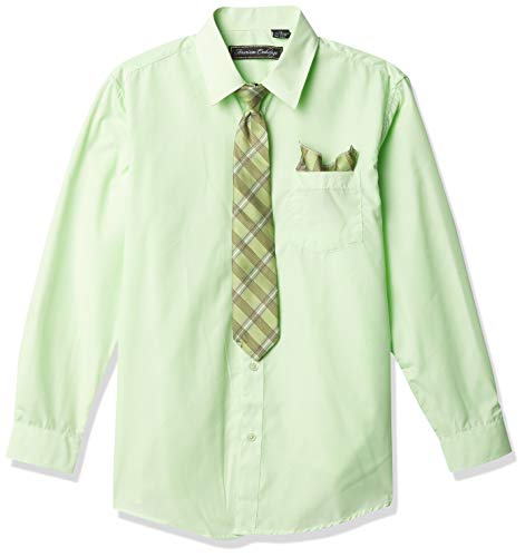 a.x.n.y Boys' Long Sleeve Button Down Shirt with Tie and Pocket Square Combo Set, Sage, 4