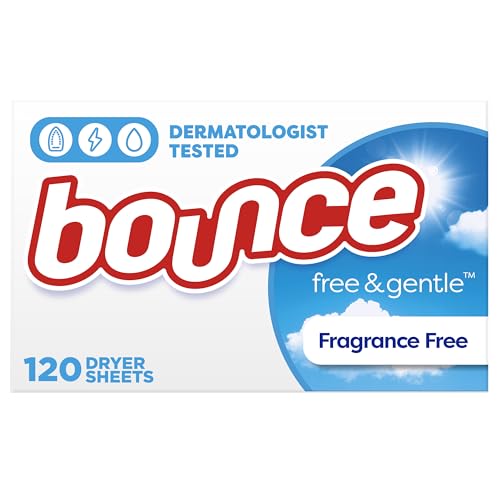 Bounce Free & Gentle Unscented Fabric Softener Dryer Sheets for Sensitive Skin, 120 Count