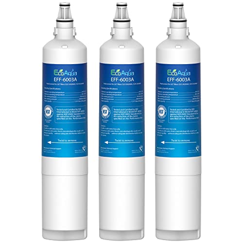 EcoAqua EFF-6003A Refrigerator Water Filter, Replacement for LG LT600P, 5231JA2006A, 5231JA2006B, KENMORE 46-9990, 9990, 469990 Refrigerator Replacement Filter, 3 Filters