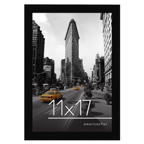 Americanflat 11x17 Picture Frame in Black - Engineered Wood Photo Frame with Shatter-Resistant Glass and Hanging Hardware for Wall Display